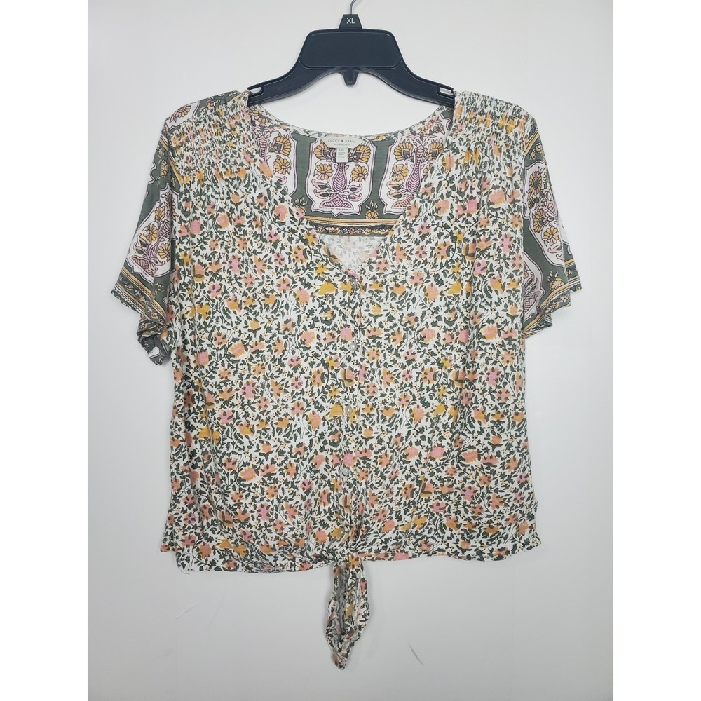 Women's Lucky Brand blouse, size L, cotton/modal blend with floral print and fro